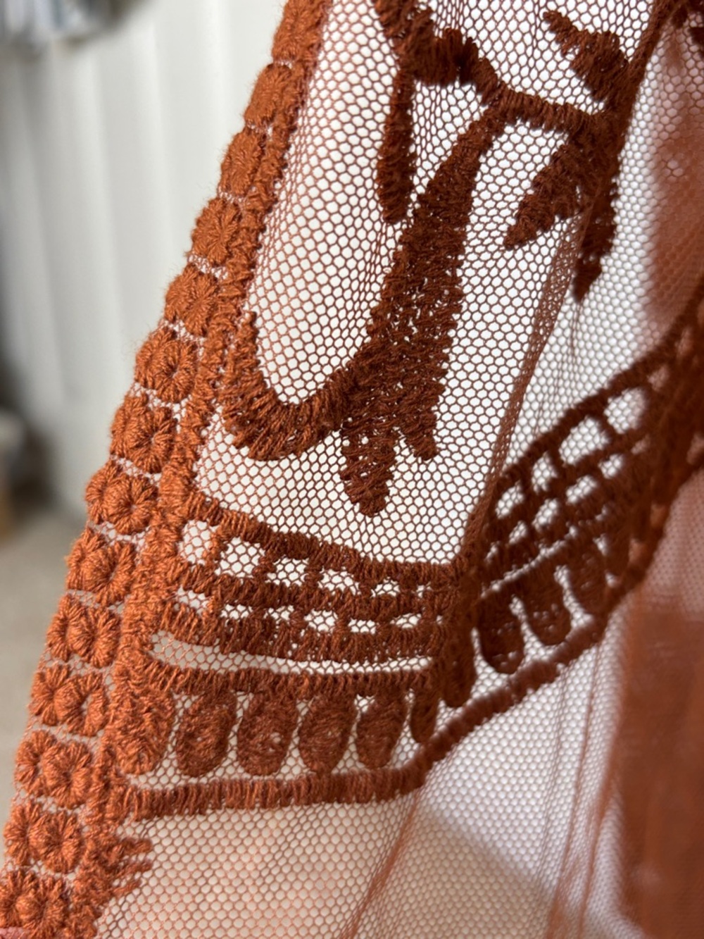 Dizzy Gal Sheer Embroidered Floral Lace Rust Brown Kimono Duster XL - Picture 9 of 12